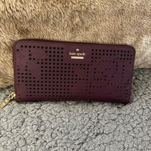 Kate Spade Cameron Street Perforated Lacy Large Wallet Flower Deep Plum